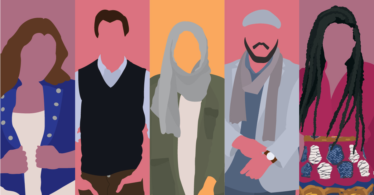 silhouettes of individuals dressed in a variety of clothing styles