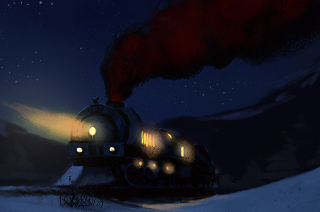 dark train with red steam
