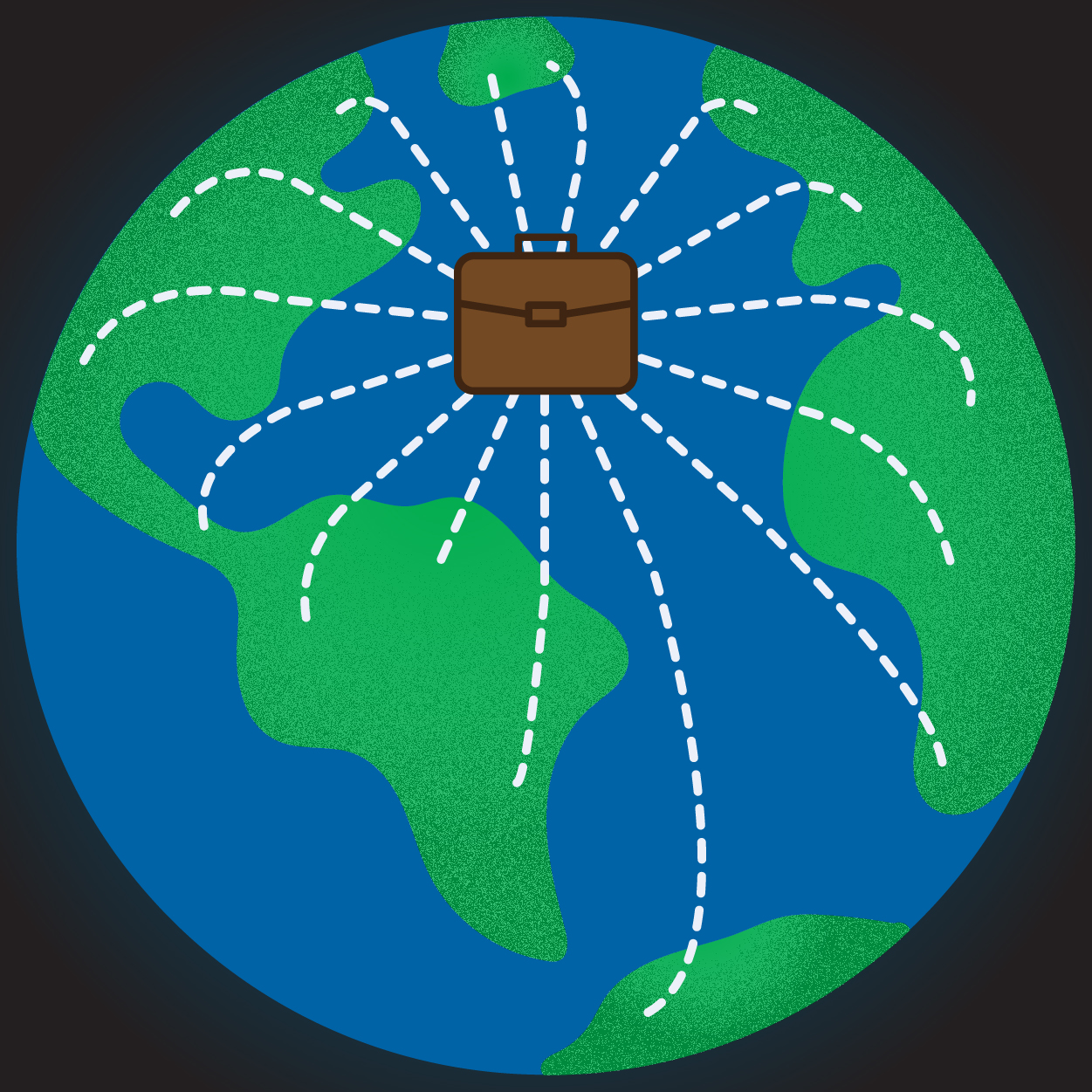 graphic of a globe and a suitcase