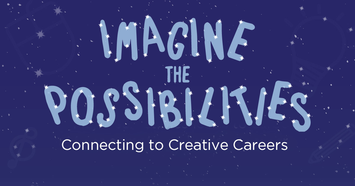 graphic with text reading "Imagine the Possibilities: Connecting to Creative Careers"