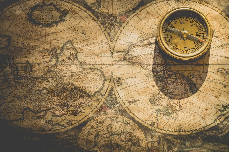 Vintage map with a compass