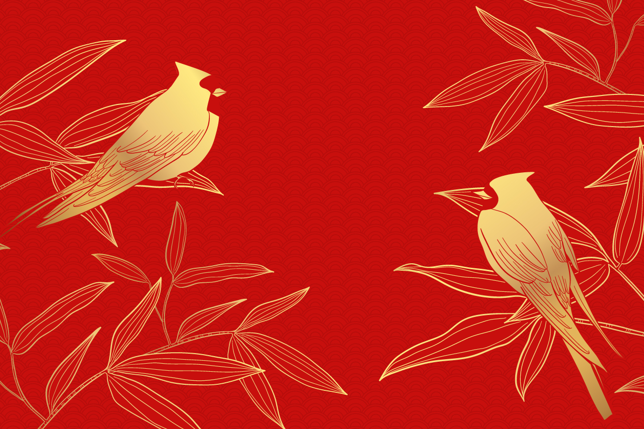 asian style art of 2 cardinals on branches